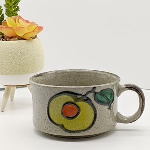 VTG STONEWARE Soup Mug Yellow/Orange Fruit Half